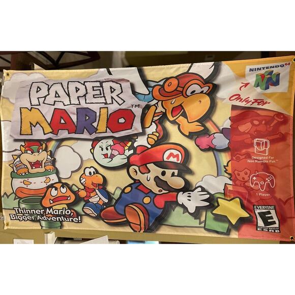 Paper Mario 5ft Flag Nintendo N64 1997 Banner Poster